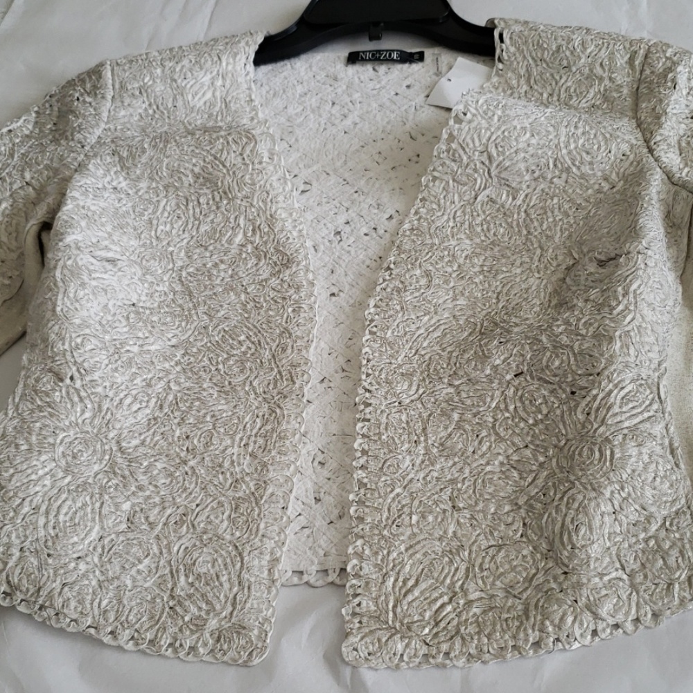NIC + ZOE New JACKET Shimmered Metallic Lace Topper Cover Women's - Picture 8 of 10